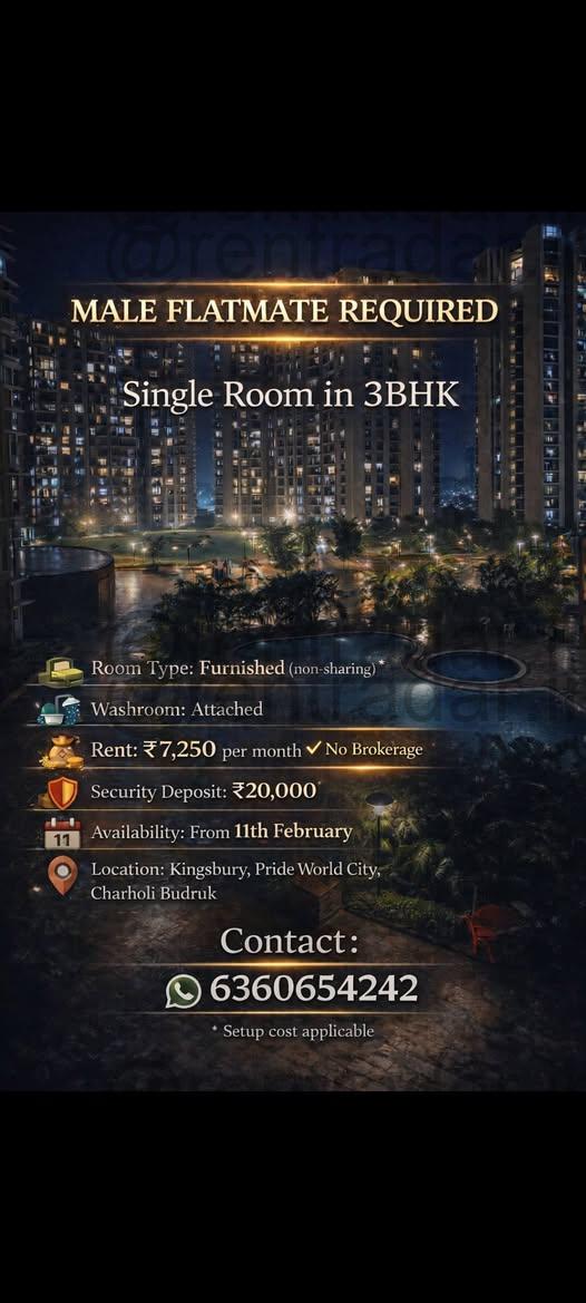 Room Available at Charholi Budruk (kingsbury Pride World City)