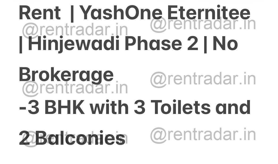3 Bhk For Rent at Hinjewadi (yashone Eternitee)