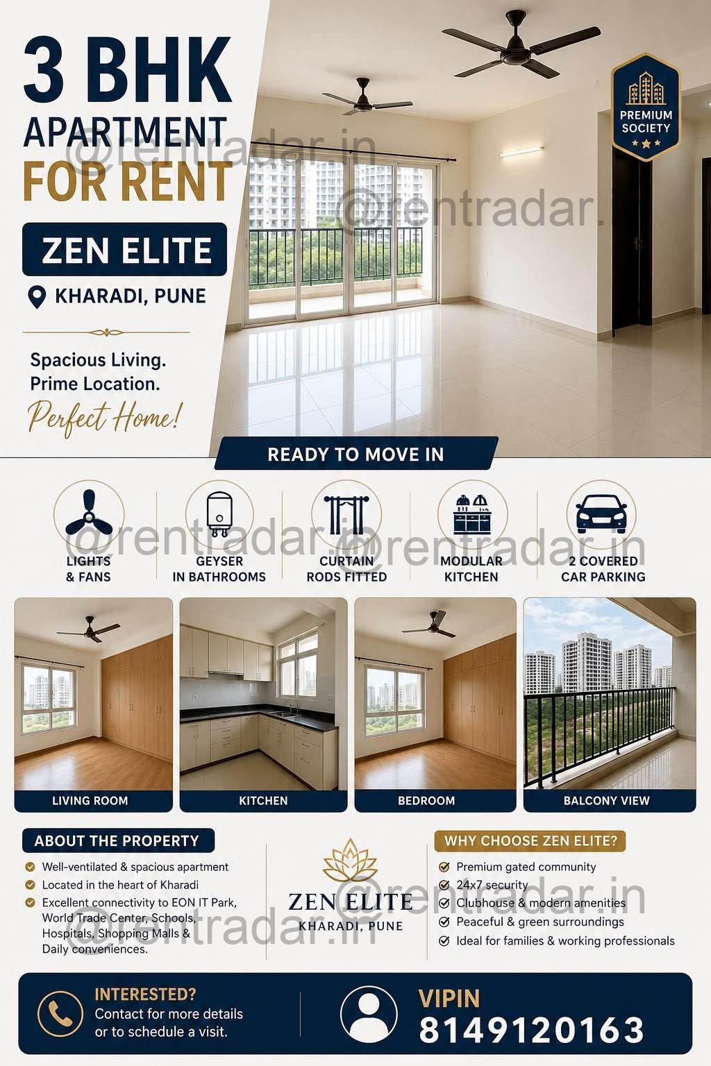 3 Bhk For Rent at Eon Waterfront