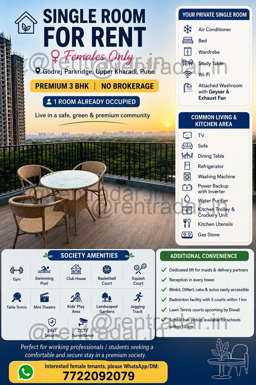 Room in 3 Bhk at Upper Kharadi (godrej Parkridge)