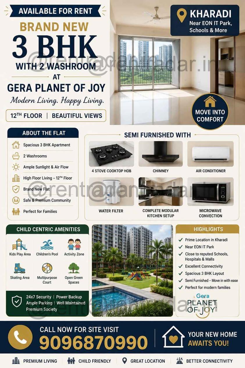 3 Bhk For Rent at Kharadi