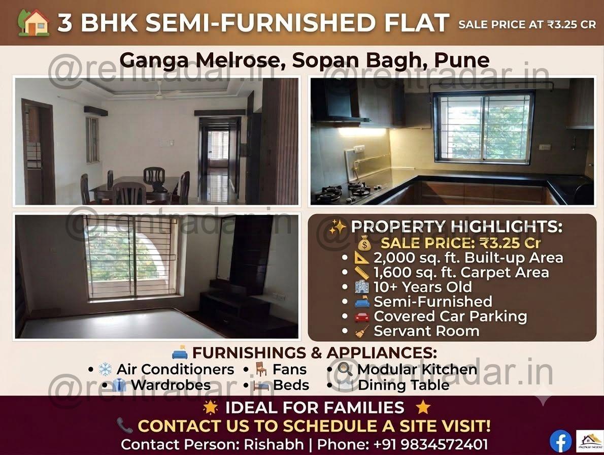 3 Bhk For Rent at Sopan Bagh (ganga Melrose)